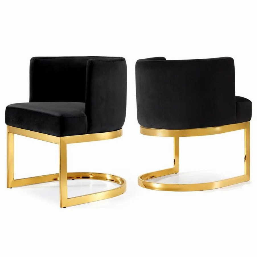 Chairs * | Mod The Fay Dining Chair, Black And Gold, Velvet