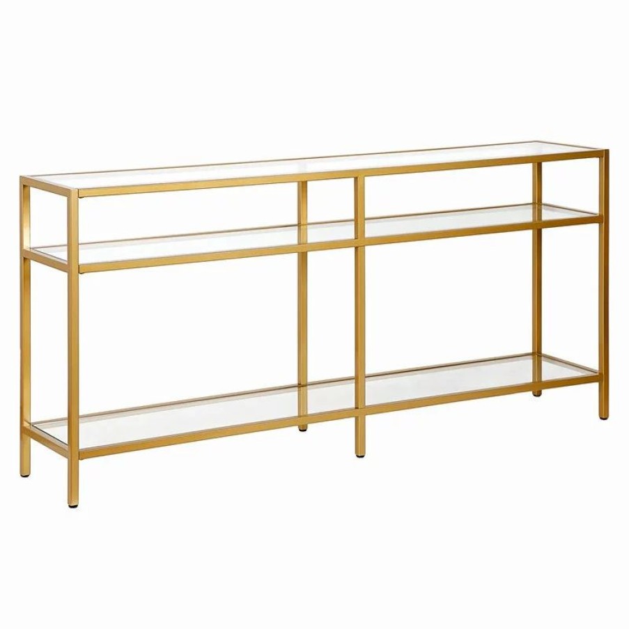 Console Tables * | Henn&Hart 64 Brass Metal/Glass Console Table