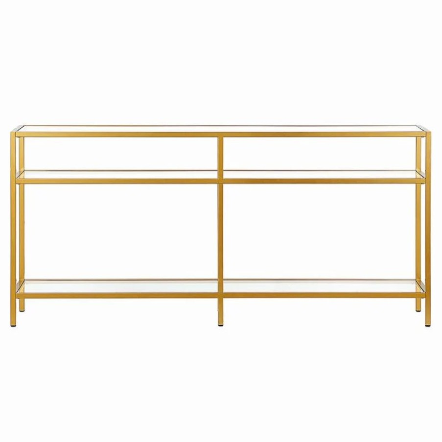 Console Tables * | Henn&Hart 64 Brass Metal/Glass Console Table