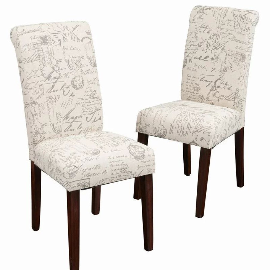 Chairs * | Gdfstudio Gdf Studio Script Printed Linen Dining Chairs, Set Of 2