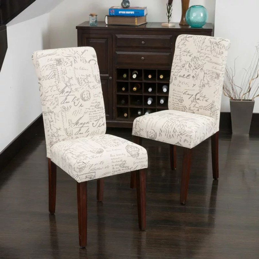 Chairs * | Gdfstudio Gdf Studio Script Printed Linen Dining Chairs, Set Of 2