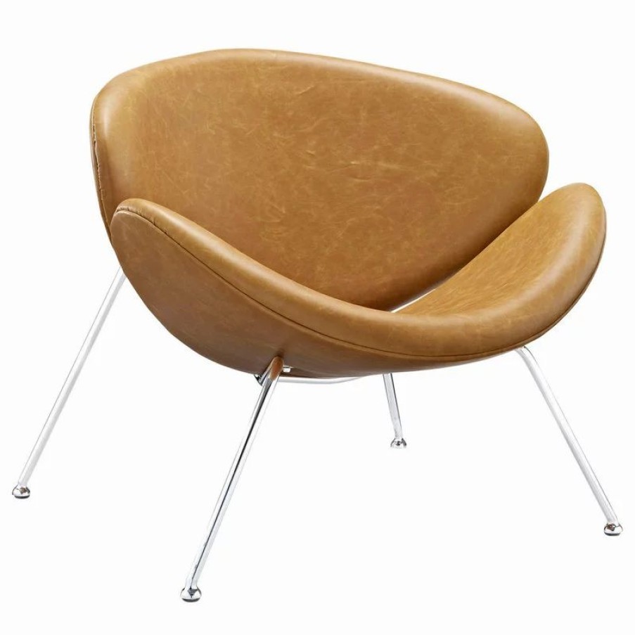 Chairs * | Lexmod Nutshell Faux Leather Lounge Chair, Tan