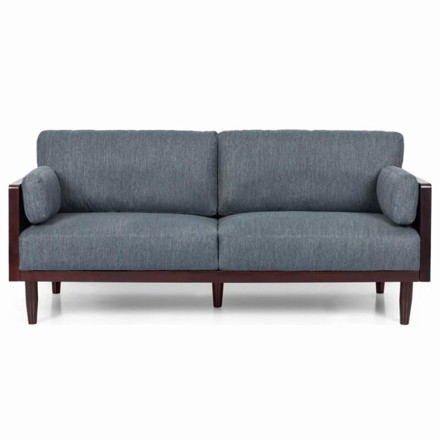 Sofas & Sectionals * | Gdfstudio Bagan Mid-Century Modern Upholstered 3 Seater Sofa, Charcoal + Dark Walnut