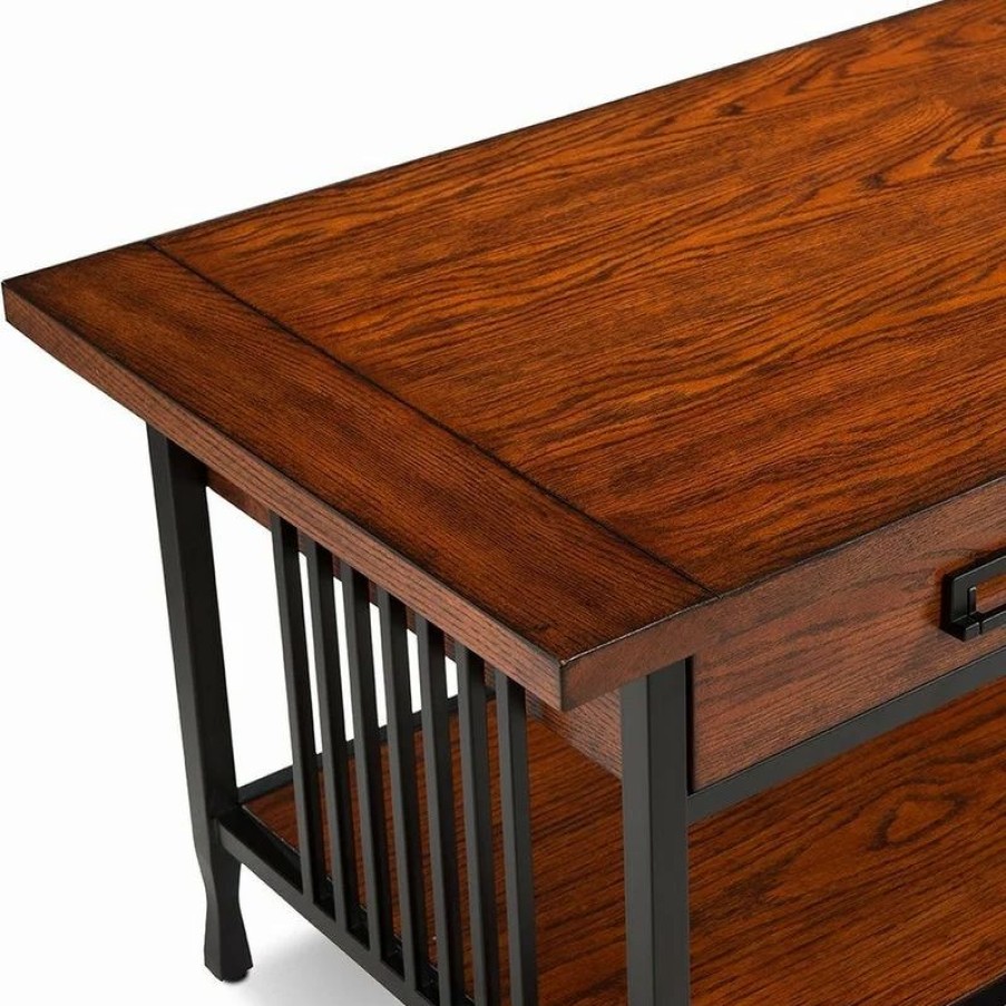 Coffee & Accent Tables * | Leick Home Leick Ironcraft Wood Coffee Table In Brown Burnished Oak