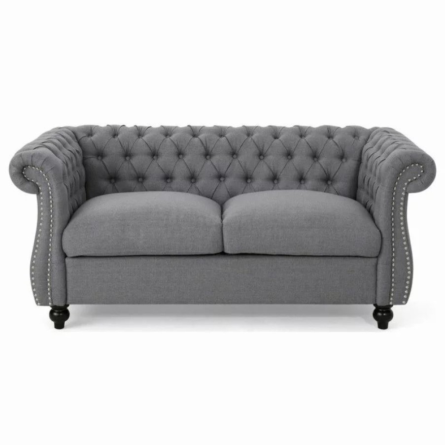 Sofas & Sectionals * | Gdfstudio Gdf Studio Kyle Traditional Chesterfield Loveseat Sofa, Dark Gray/Dark Brown