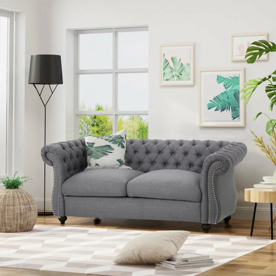 Sofas & Sectionals * | Gdfstudio Gdf Studio Kyle Traditional Chesterfield Loveseat Sofa, Dark Gray/Dark Brown