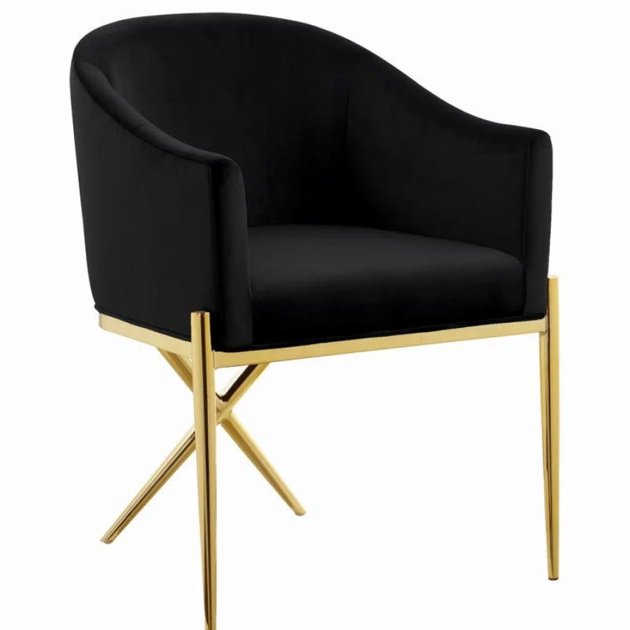 Chairs * | Mod The Parker Dining Chair, Velvet, Black, Gold Legs