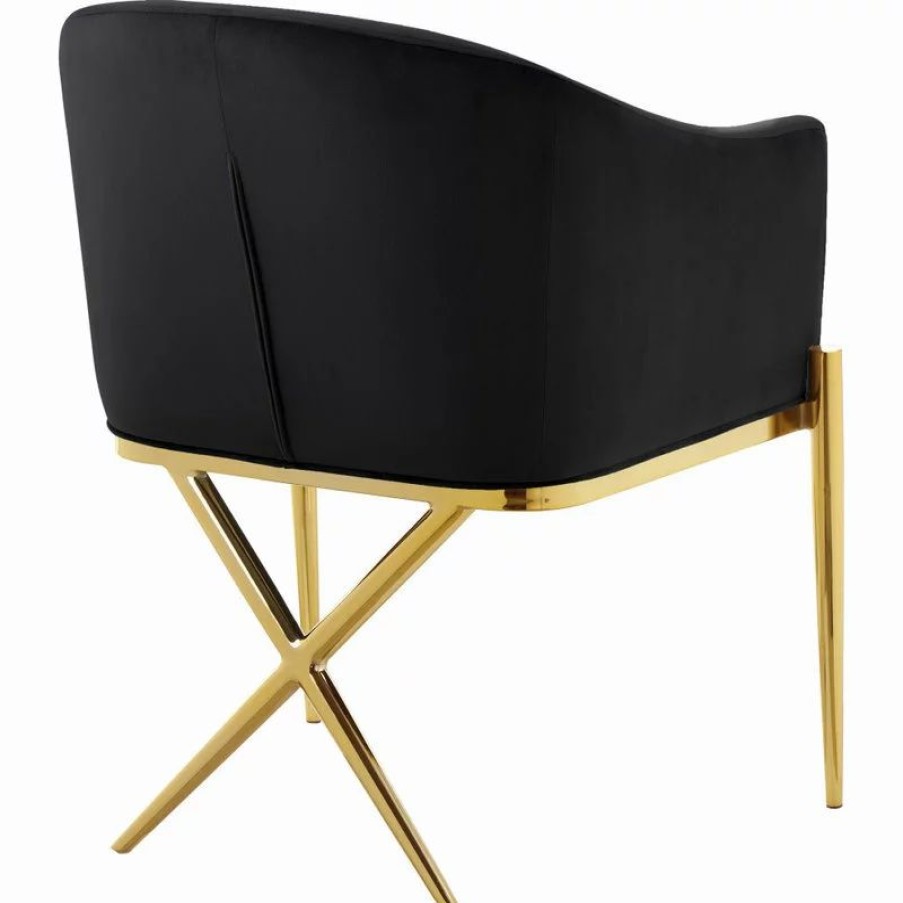 Chairs * | Mod The Parker Dining Chair, Velvet, Black, Gold Legs