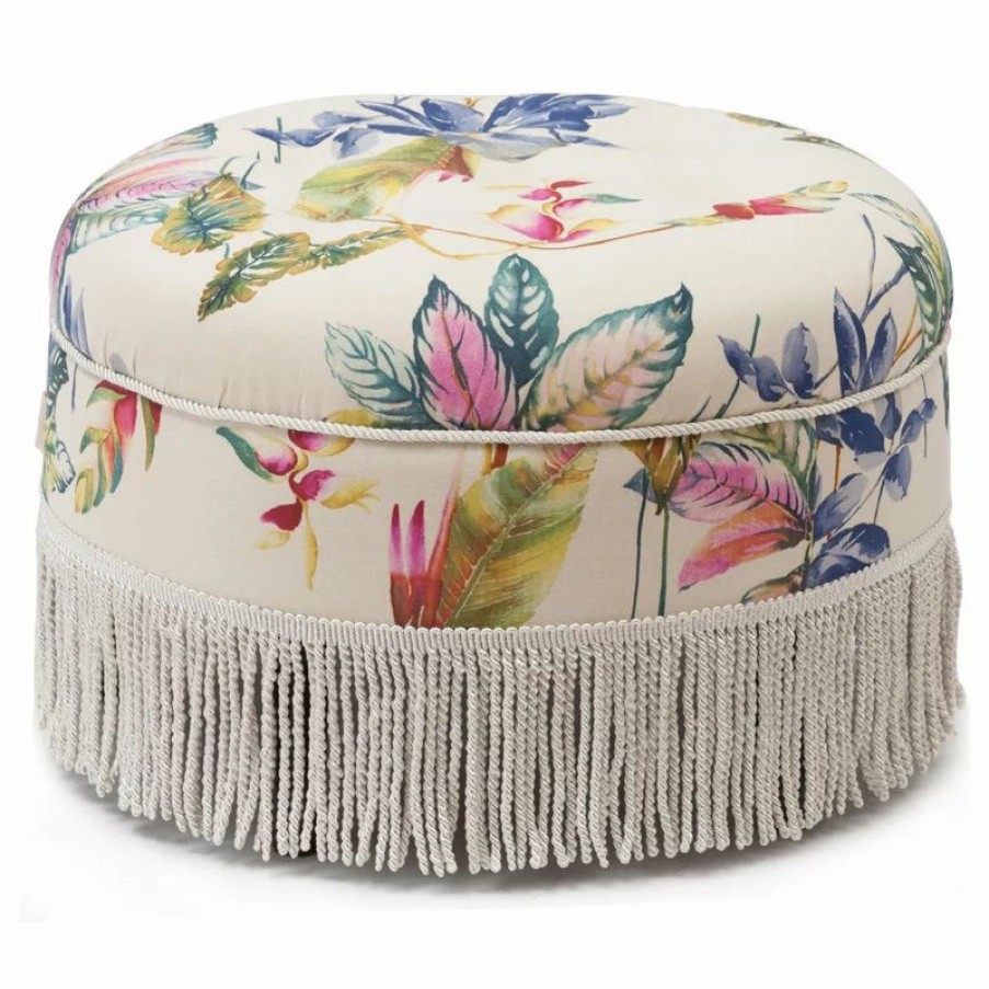 Footstools & Ottomans * | Jennifer Taylor Home Yolanda Tufted Round Ottoman With Bullion Trim, Beige Floral