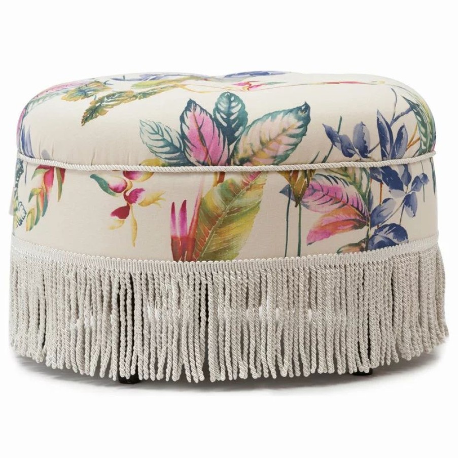 Footstools & Ottomans * | Jennifer Taylor Home Yolanda Tufted Round Ottoman With Bullion Trim, Beige Floral