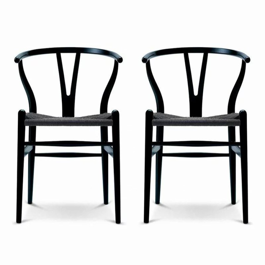 Chairs * | Homedotdot Wood Dining Chairs With Open Y Back For Kitchen, Set Of 2, Black