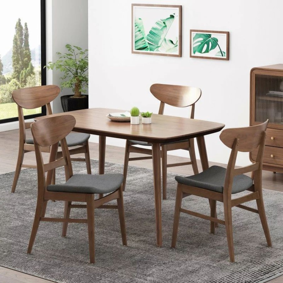 Chairs * | Gdfstudio Skylar Dining Chairs, Set Of 4, Dark Gray/Walnut