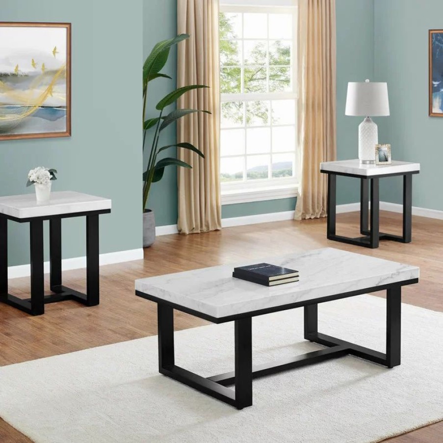 Coffee & Accent Tables * | Steve Silver Lucca White Marble Top End Table