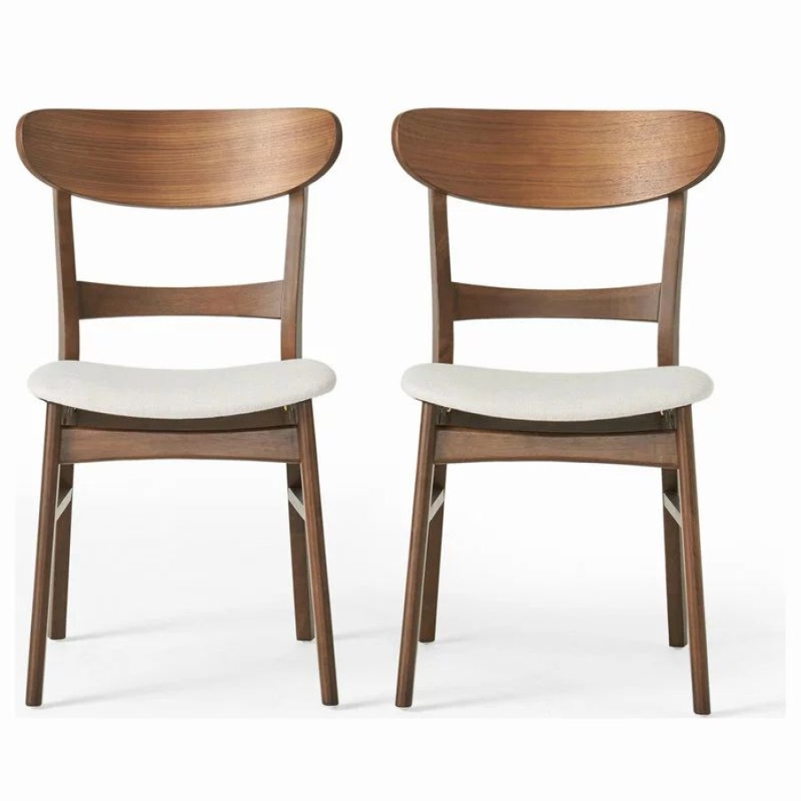 Chairs * | Gdfstudio Gdf Studio Helen Mid Century Dining Chair, Set Of 2, Light Beige/Natural Walnut