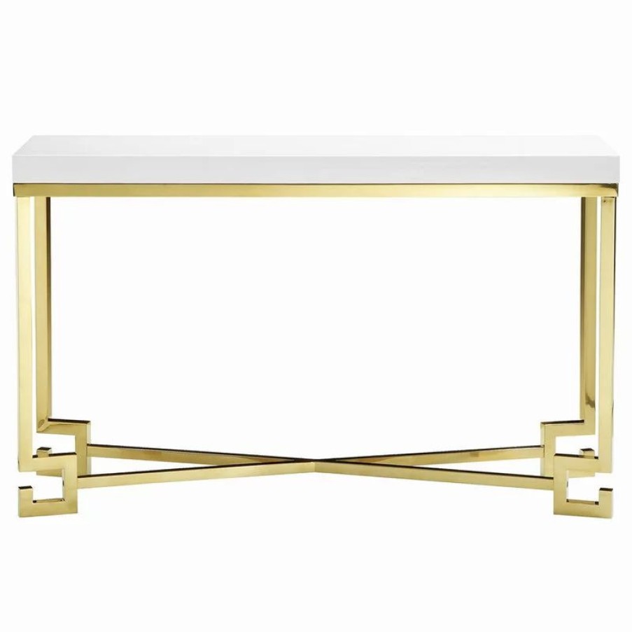 Console Tables * | Pangea Home Sophia Console, White Lacquer And Gold