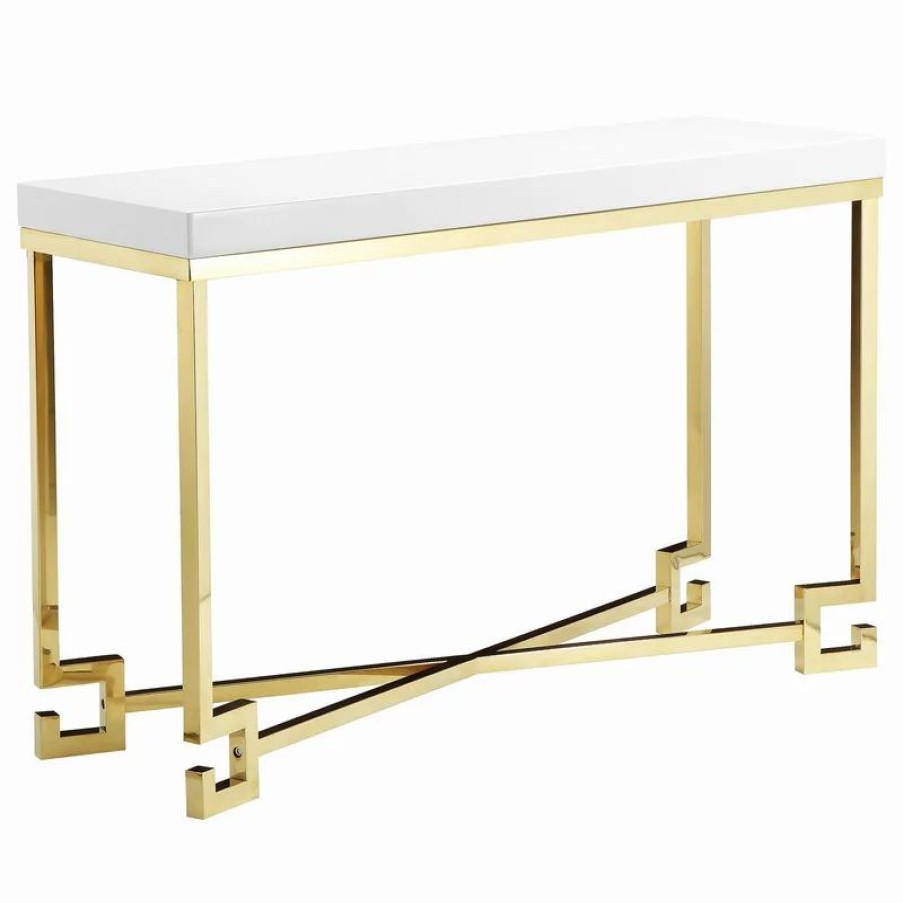 Console Tables * | Pangea Home Sophia Console, White Lacquer And Gold