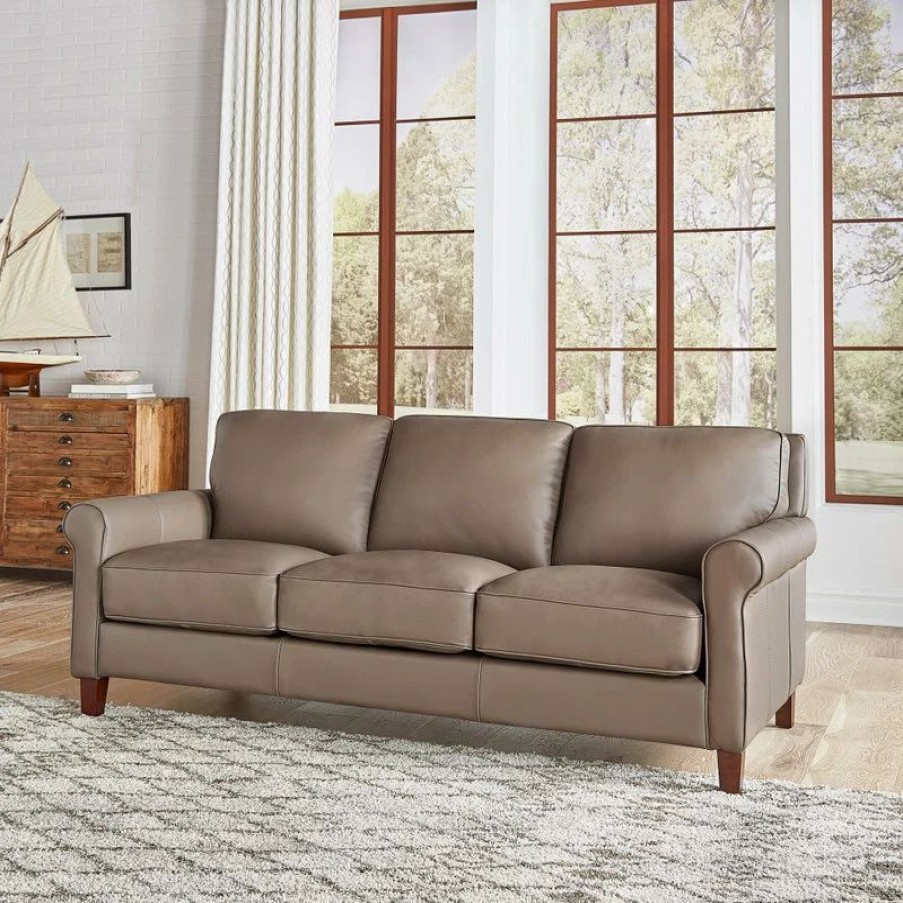 Sofas & Sectionals * | Hydeline Usa Hydeline Laguna 100% Leather Sofa, Taupe
