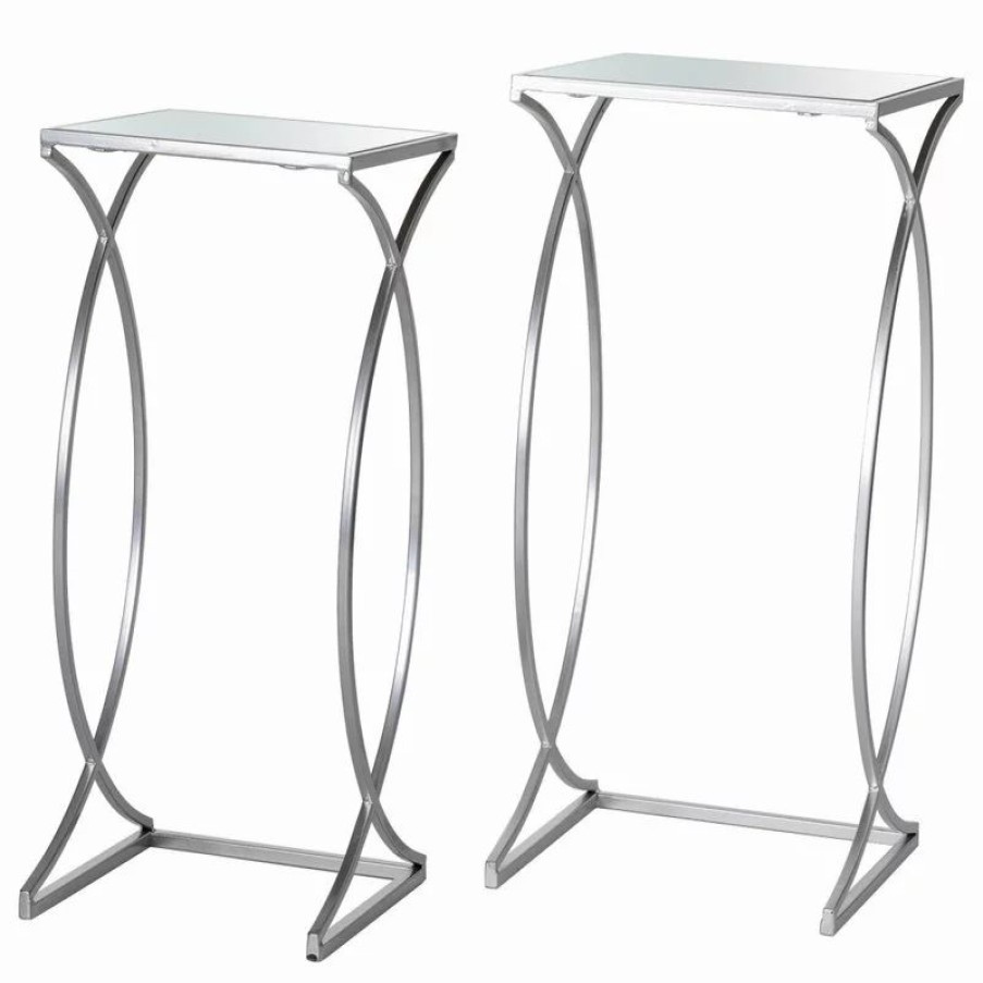 Coffee & Accent Tables * | Glitzhome Metal With Glass Accent Table, Set Of 2, Silver