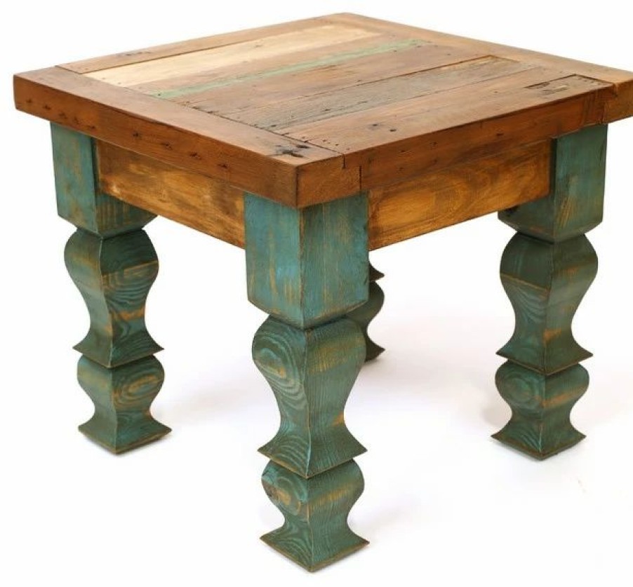 Coffee & Accent Tables * | Mexican Imports Rustic Old Door End Table, Turquoise