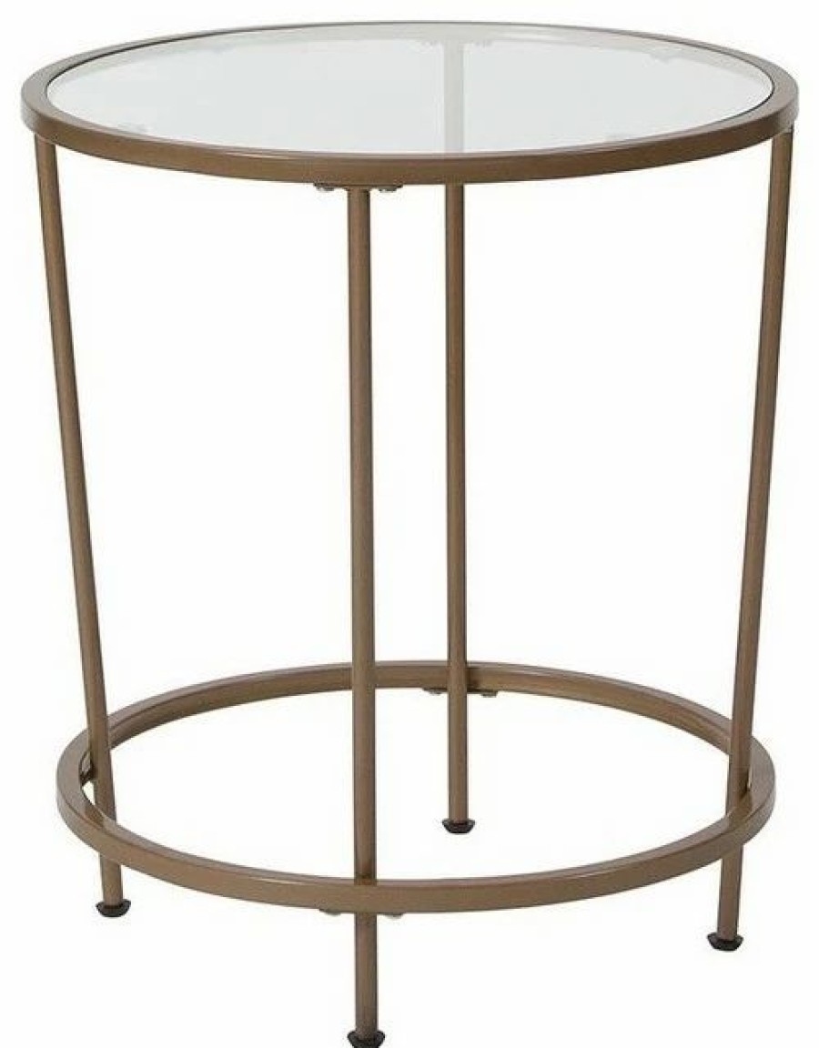 Coffee & Accent Tables * | Flash Furniture Astoria Collection Glass End Table With Matte Gold Frame, Clear/Matte Gold