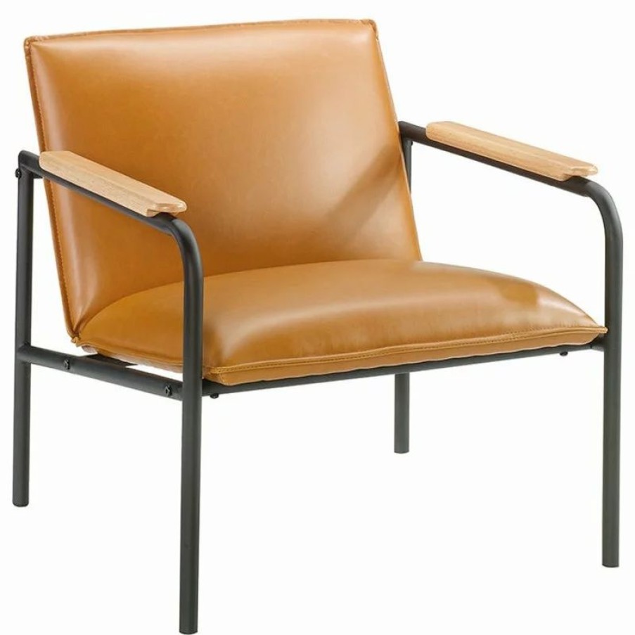 Chairs * | Home Square 2 Piece Faux Leather Upholstered Accent Chair Set In Camel And Black