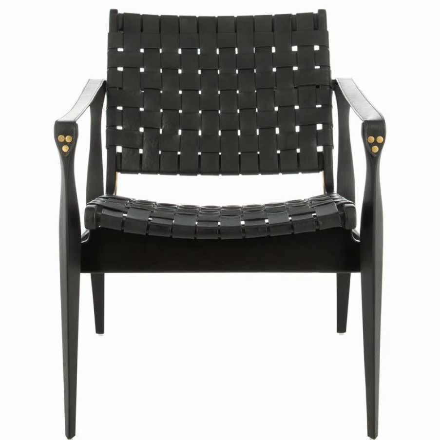 Chairs * | Safavieh Dilan Leather Safari Chair, Black/Black