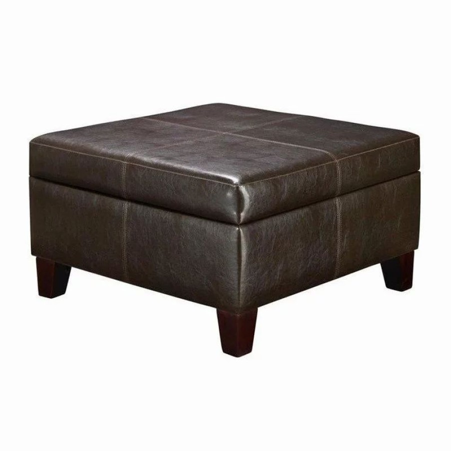 Footstools & Ottomans * | Dorel Asia Dorel Living 28 Square Faux Leather Storage Ottoman In Espresso