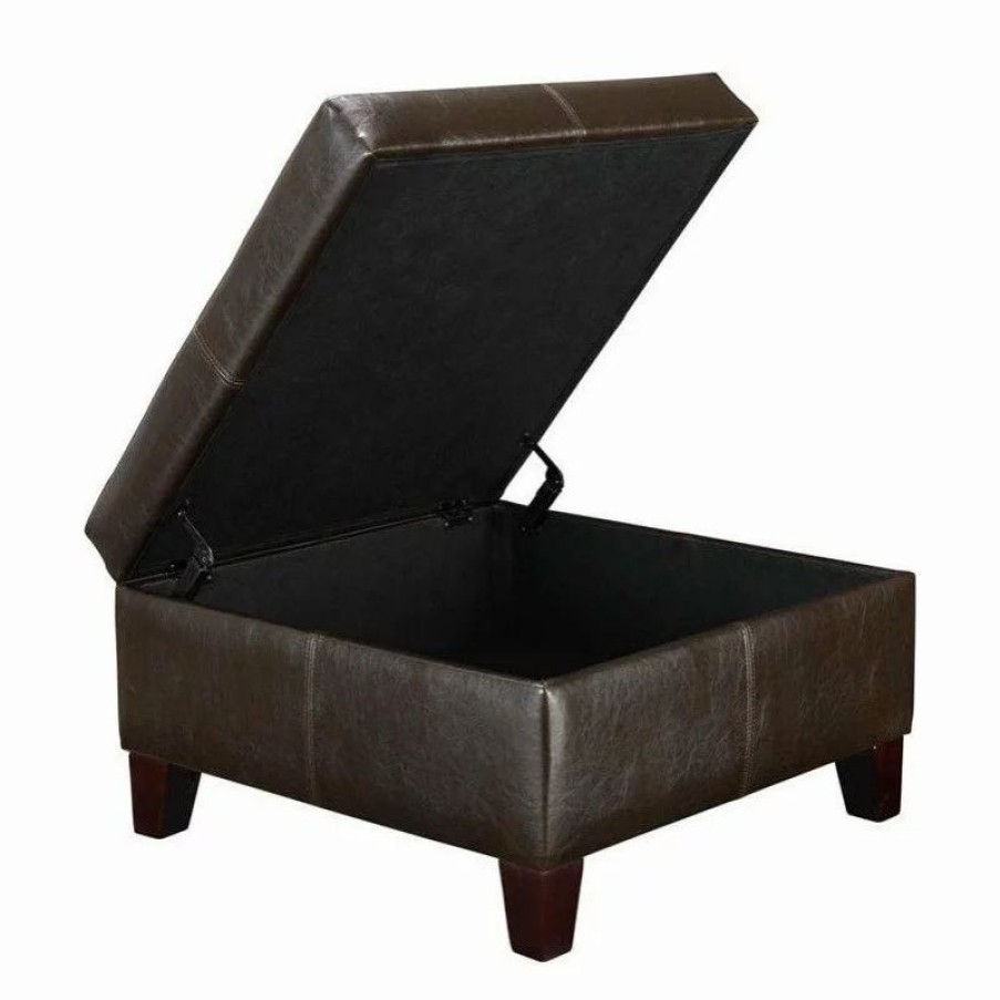 Footstools & Ottomans * | Dorel Asia Dorel Living 28 Square Faux Leather Storage Ottoman In Espresso