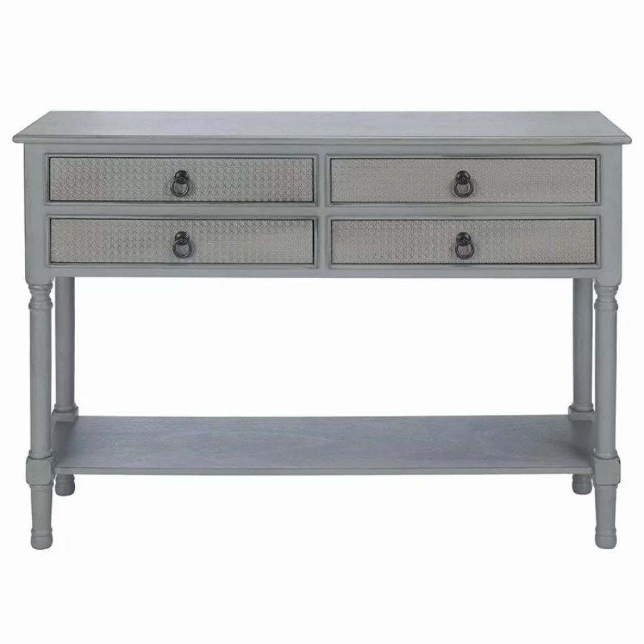 Console Tables * | Decor Love Unique Console Table, Carved Legs & Textured Drawers Front, Distressed Grey