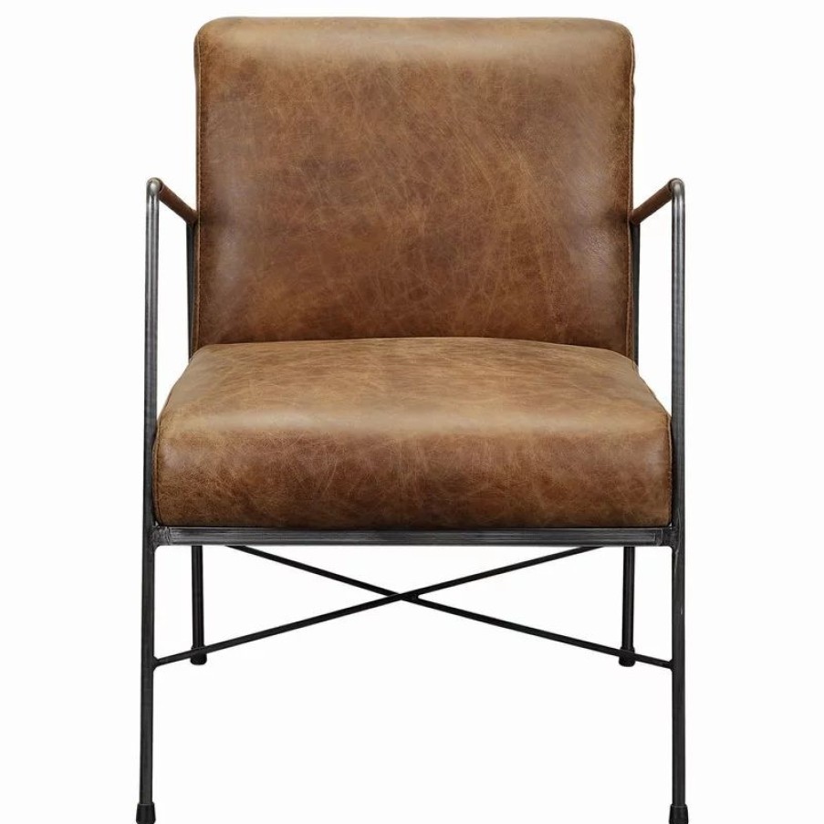 Chairs * | Moe'S Home Collection Dagwood Leather Arm Chair Open Road Brown Leather