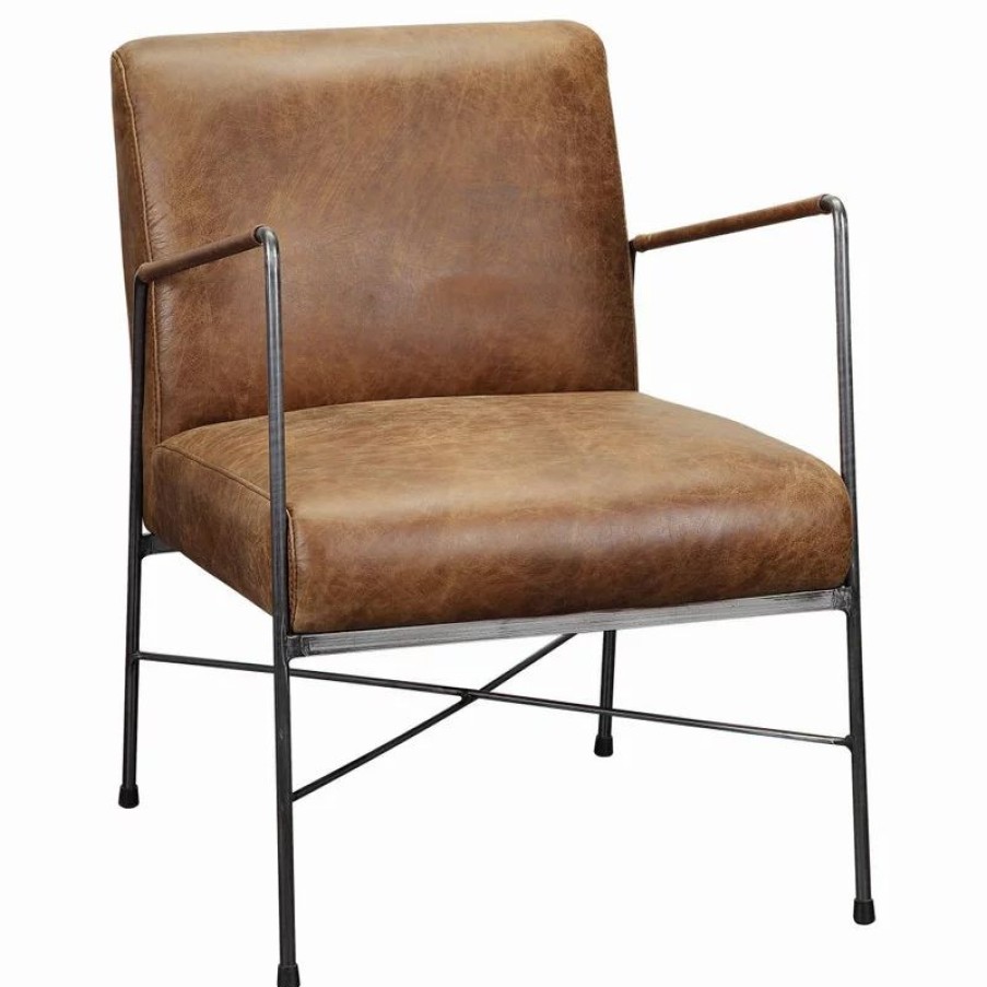 Chairs * | Moe'S Home Collection Dagwood Leather Arm Chair Open Road Brown Leather