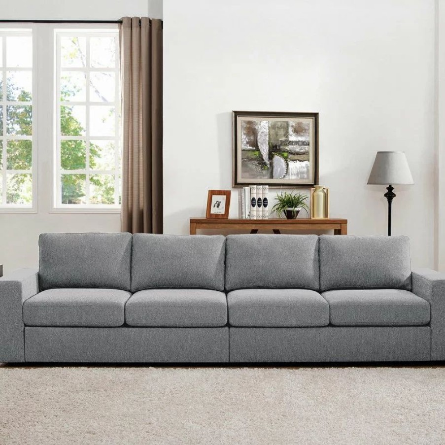 Sofas & Sectionals * | Lilola Home Jules 4 Seater Sofa, Light Gray Linen