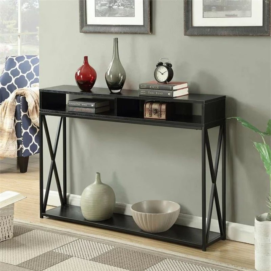 Console Tables * | Convenience Concepts Tucson Deluxe Two-Tier Console Table In Black Wood Finish