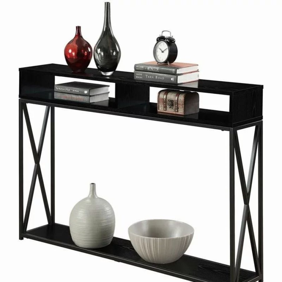 Console Tables * | Convenience Concepts Tucson Deluxe Two-Tier Console Table In Black Wood Finish