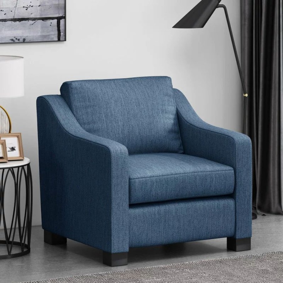 Chairs * | Gdfstudio Casen Fabric Club Chair, Navy Blue/Dark Brown