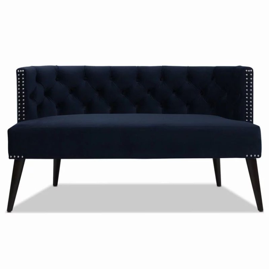 Sofas & Sectionals * | Jennifer Taylor Home Celine Tufted Settee With Nailhead Accents, Dark Navy Blue