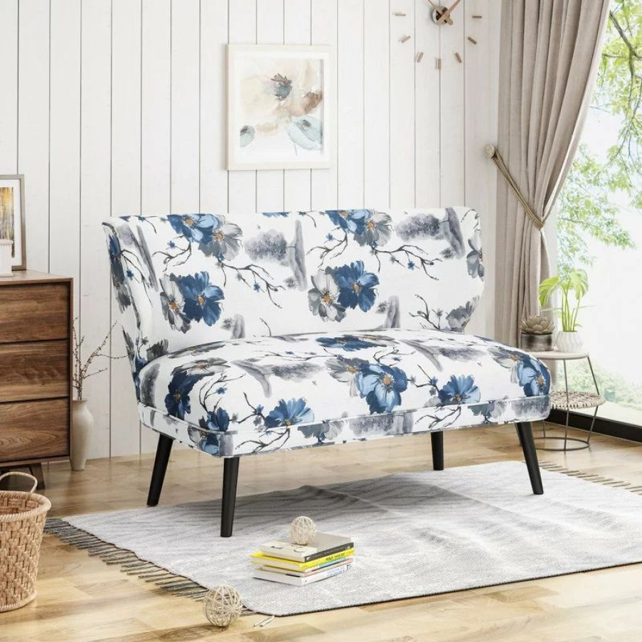 Sofas & Sectionals * | Gdfstudio Gdf Studio Dumont Modern Farmhouse Fabric Settee, Print/Matte Black