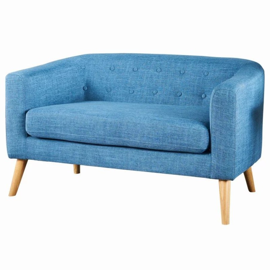 Sofas & Sectionals * | Gdfstudio Gdf Studio Carol Button Back Mid Century Fabric Modern Loveseat, Muted Blue