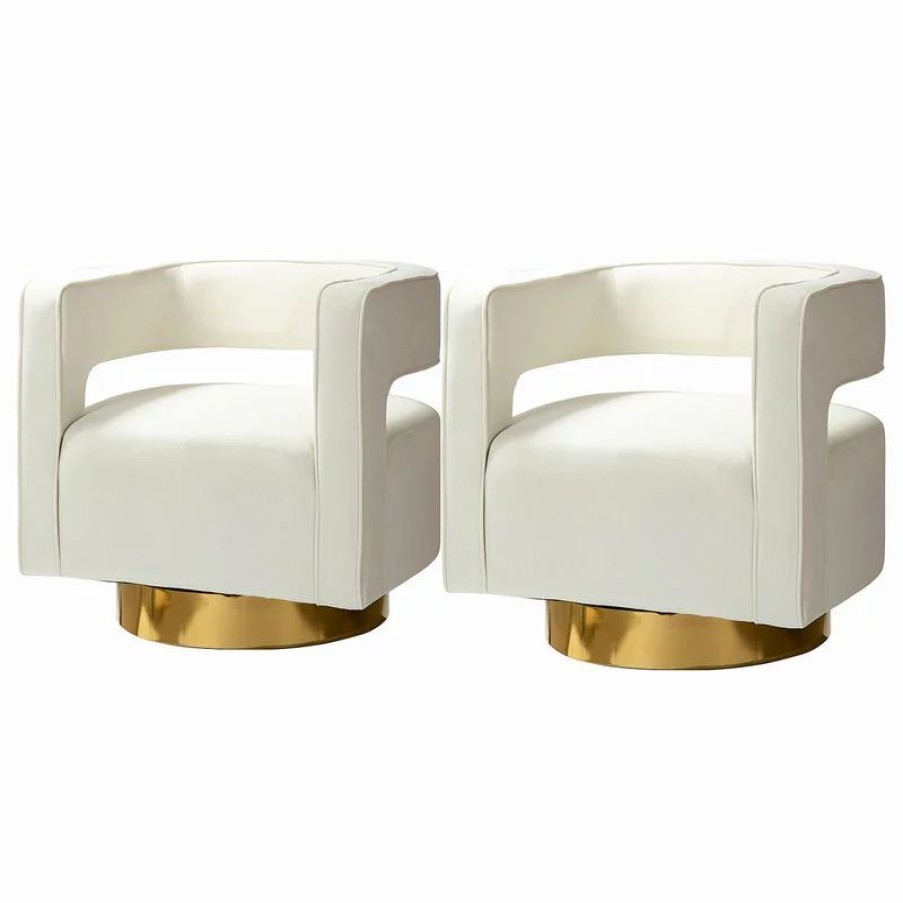 Chairs * | Karat Home Swivel Barrel Chair Set Of 2, Ivory