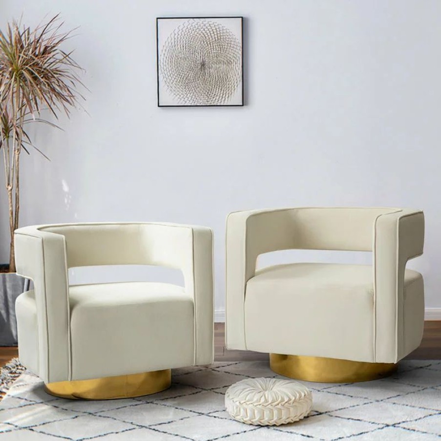 Chairs * | Karat Home Swivel Barrel Chair Set Of 2, Ivory