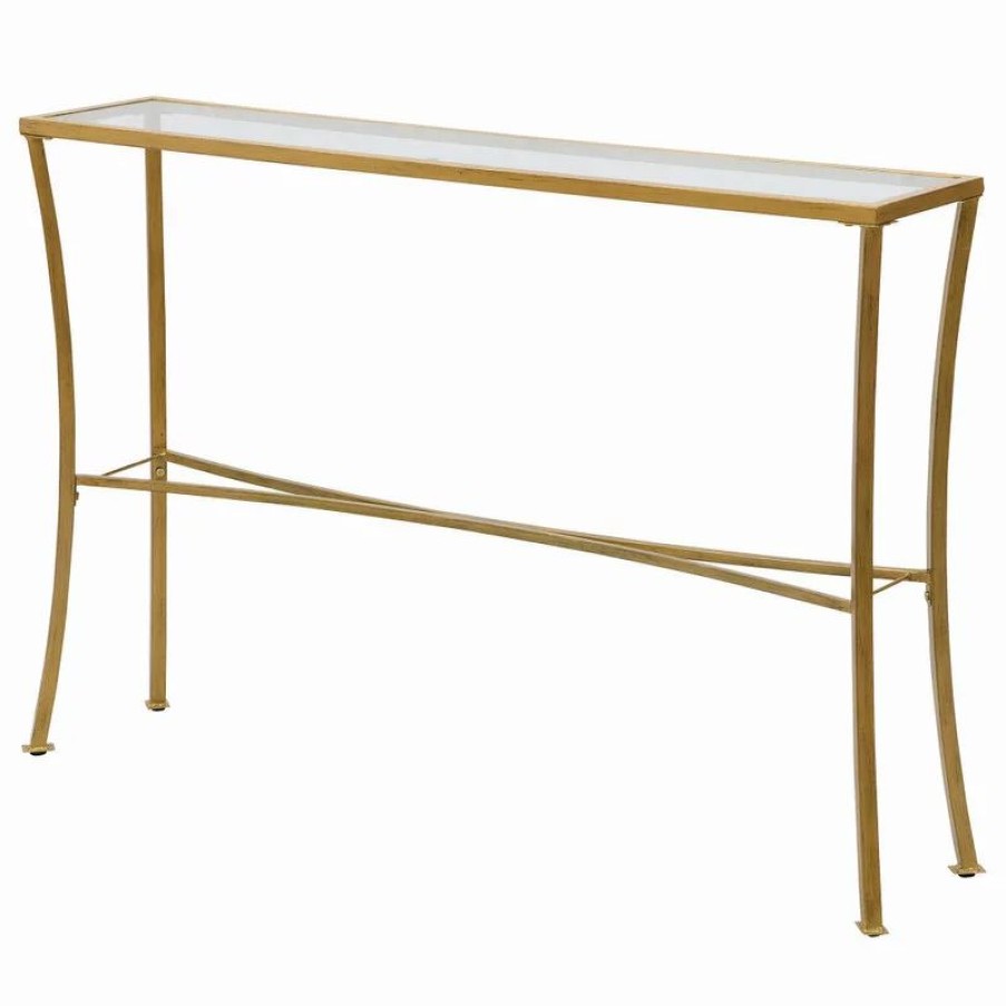 Console Tables * | Carolina Classics Palin Glass Top Console Table, Antique Gold