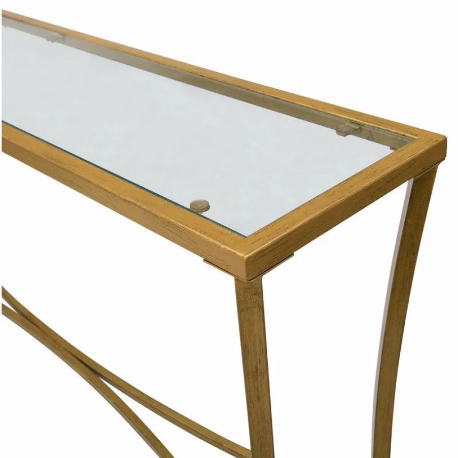 Console Tables * | Carolina Classics Palin Glass Top Console Table, Antique Gold