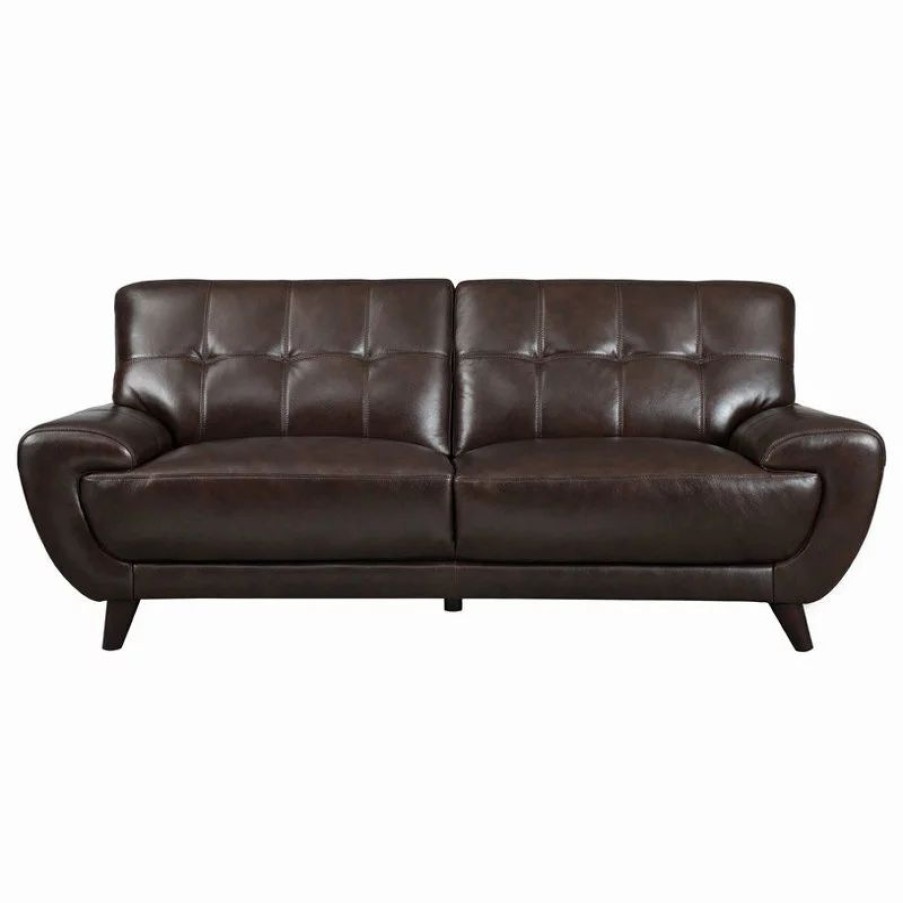 Sofas & Sectionals * | Kemp International Inc Nicole Leather Craft Sofa, Dark Brown
