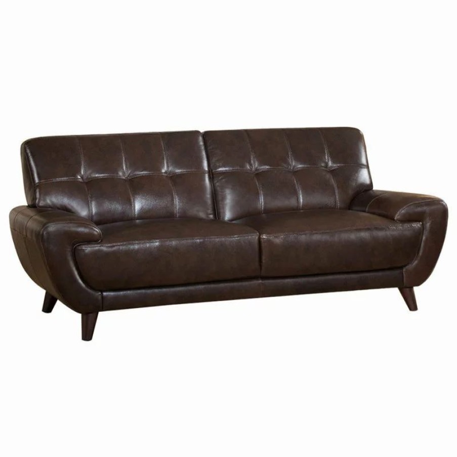 Sofas & Sectionals * | Kemp International Inc Nicole Leather Craft Sofa, Dark Brown