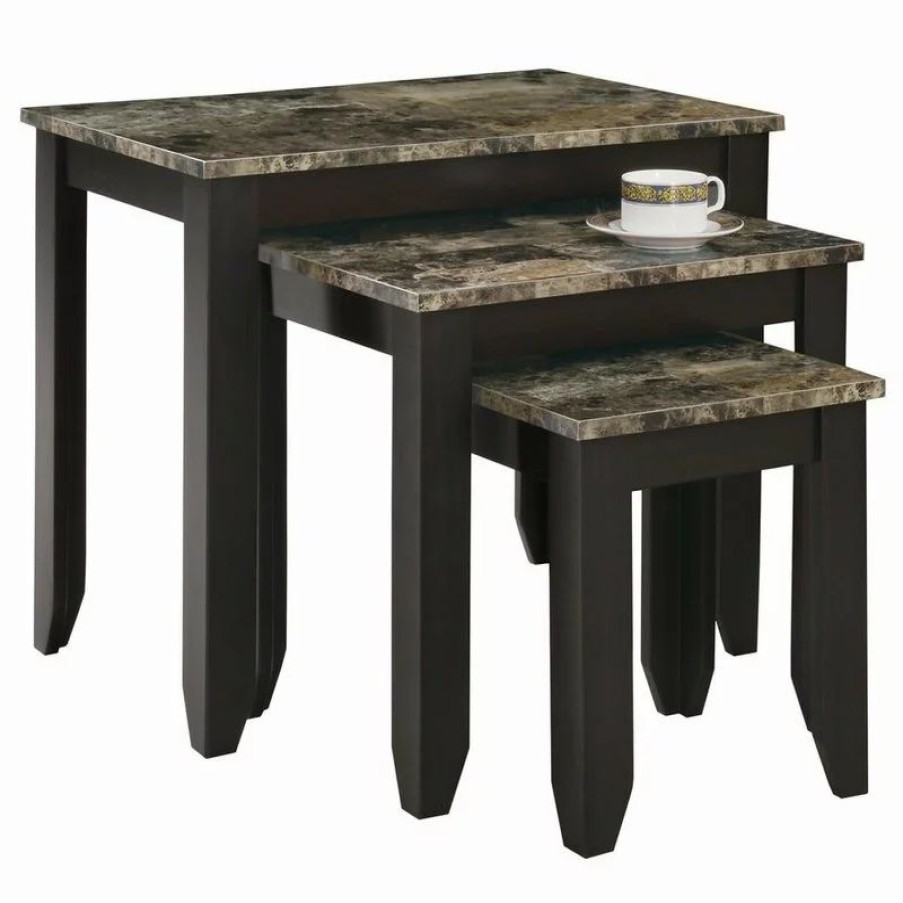 Coffee & Accent Tables * | Monarch Specialties Nesting Table, Set Of 3, Side, End, Accent, Bedroom, Laminate, Brown Marble Look