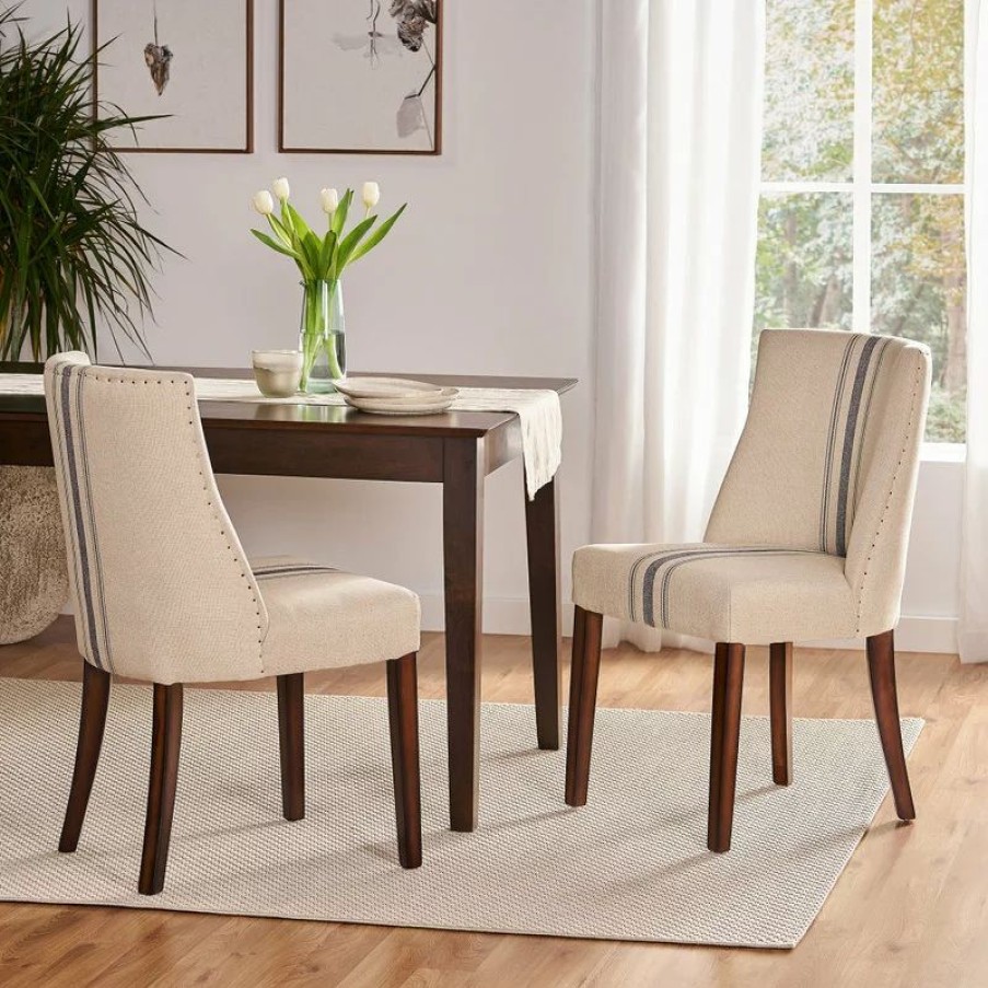 Chairs * | Gdfstudio Gdf Studio Rydel Fabric Dining Chairs, Set Of 2, Blue Stripe