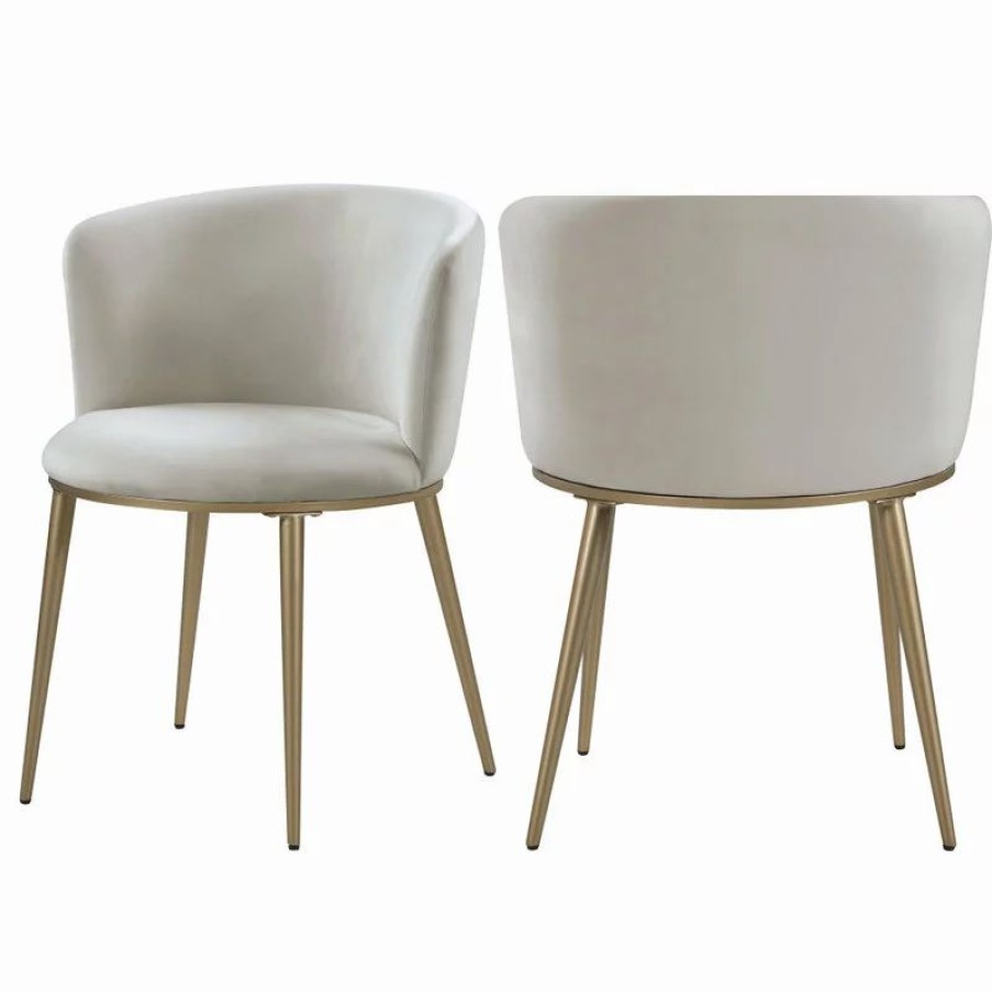 Chairs * | Meridian Furniture Skylar Dining Chair, Set Of 2, Cream Velvet, Brushed Gold Iron Legs