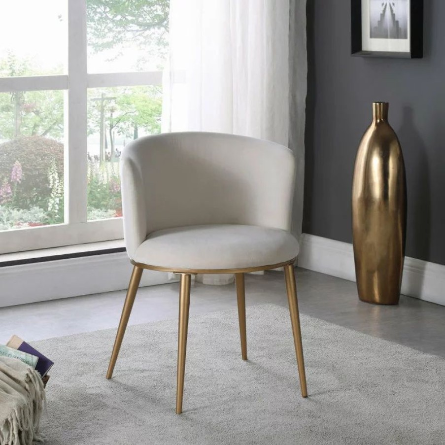 Chairs * | Meridian Furniture Skylar Dining Chair, Set Of 2, Cream Velvet, Brushed Gold Iron Legs