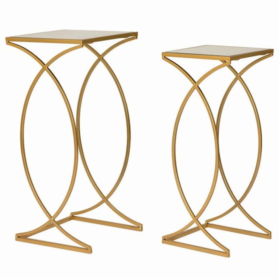 Coffee & Accent Tables * | Glitzhome Metal With Glass Gold Accent Table 12.5 W, Set Of 2
