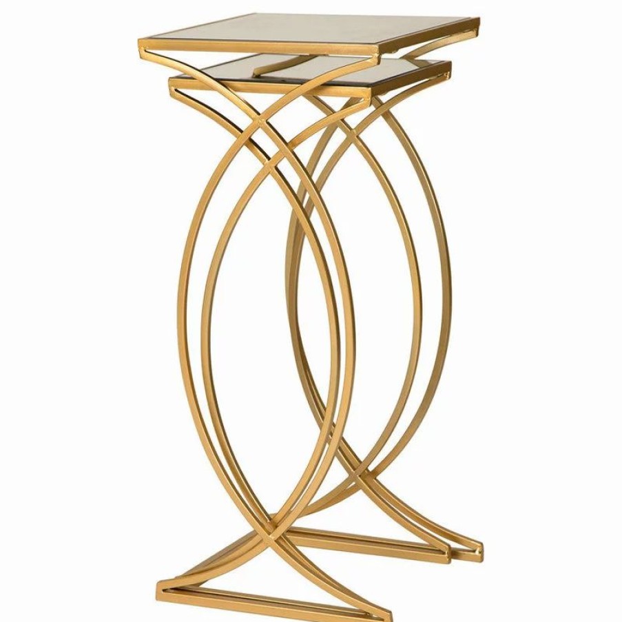 Coffee & Accent Tables * | Glitzhome Metal With Glass Gold Accent Table 12.5 W, Set Of 2